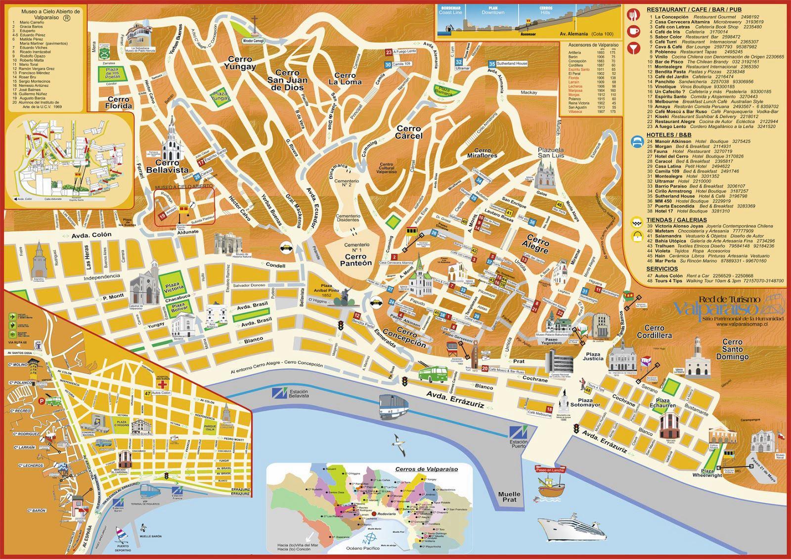 Valparaiso Chile map - Tourist map of valparaiso Chile (South America ...
