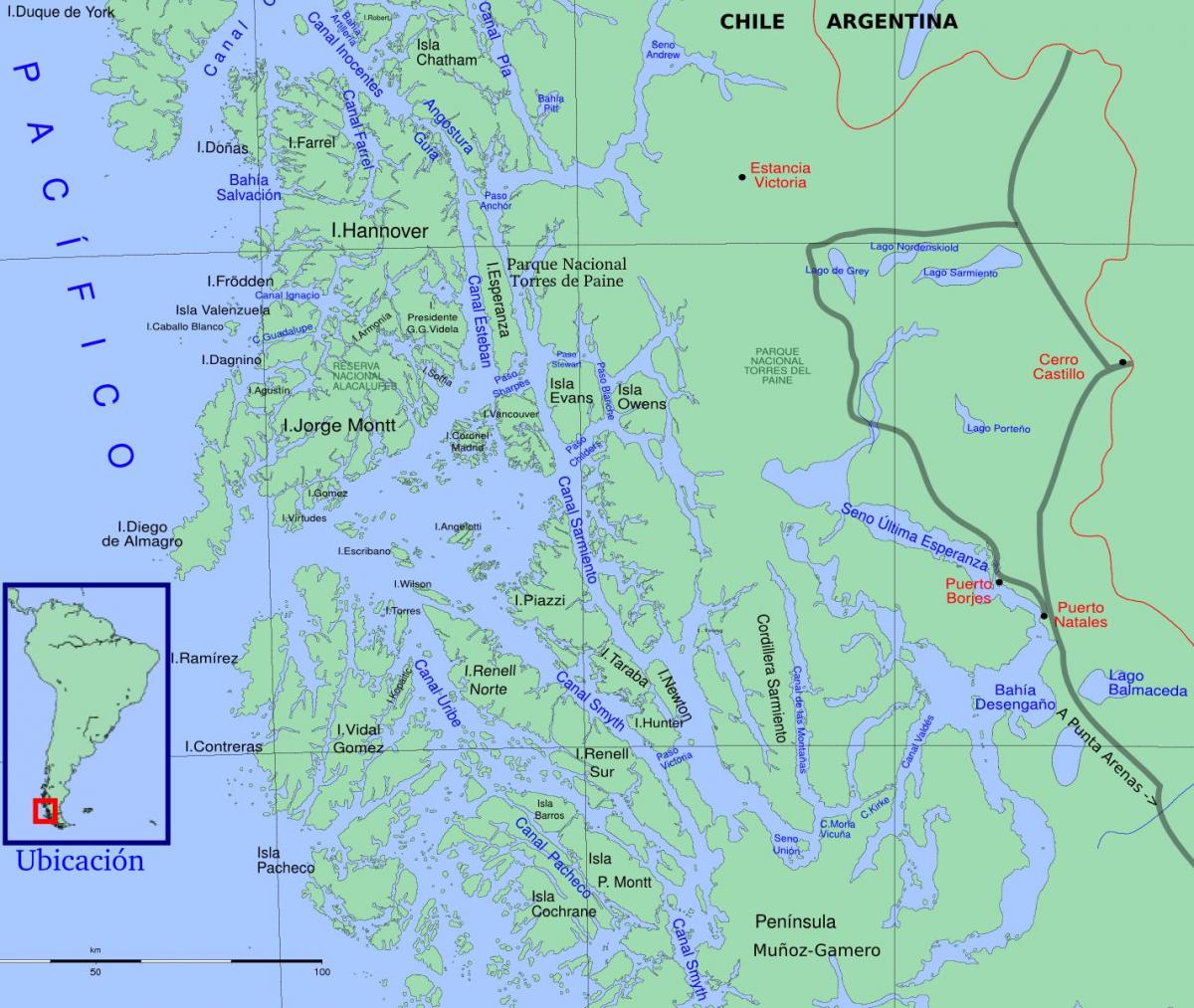 Map of Chilean glaciers